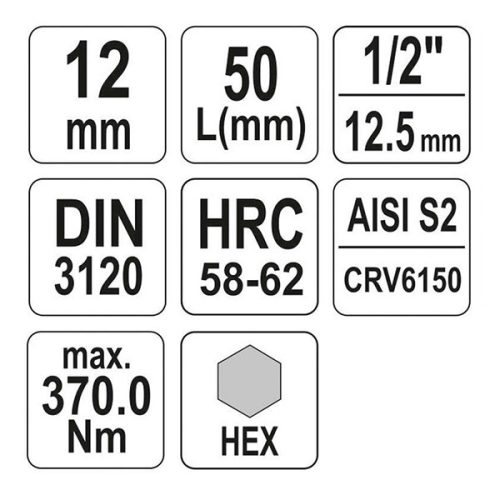 YATO YT-04386 Bit dugókulcs Imbusz 1/2 Col 12 mm CrV