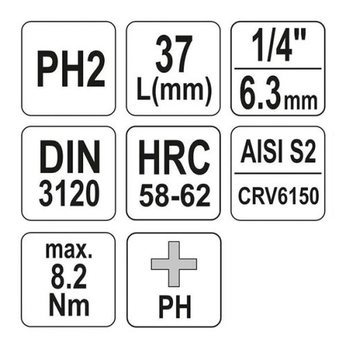 YATO YT-04412 Bit dugókulcs Phillips 1/4 Col PH2 CrV
