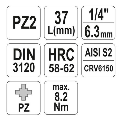 YATO YT-04418 Bit dugókulcs Pozidriv 1/4 Col PZ2 CrV