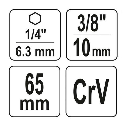 YATO YT-04626 Dugókulcs adapter 1/4 Col Hex -> 3/8 Col négyszög CrV
