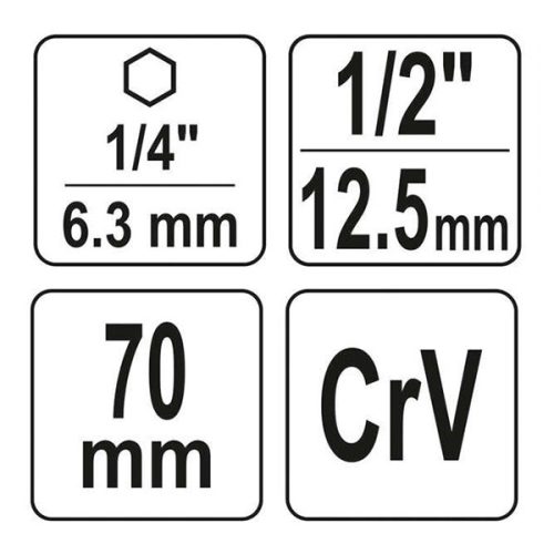 YATO YT-04627 Dugókulcs adapter 1/4 Col Hex -> 1/2 Col négyszög CrV