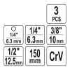 YATO YT-04628 Dugókulcs adapter készlet 3 részes 1/4 Col Hex -> 1/4 Col, 3/8 Col, 1/2 Col négyszög CrV