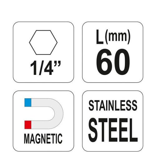 YATO YT-0465 Bithegy-tartó 60 mm 1/4 Col mágneses inox