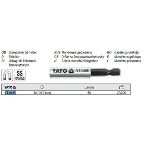 YATO YT-0465 Bithegy-tartó 60 mm 1/4 Col mágneses inox