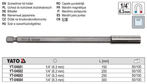 YATO YT-04684 Bithegy-tartó 300 mm 1/4 Col mágneses