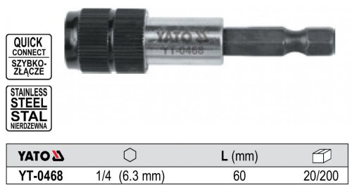 YATO YT-0468 Bithegy-tartó 60 mm 1/4 Col gyorszáras inox