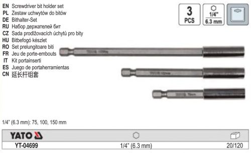 YATO YT-04699 Bithegy-tartó készlet 3 részes 1/4 Col