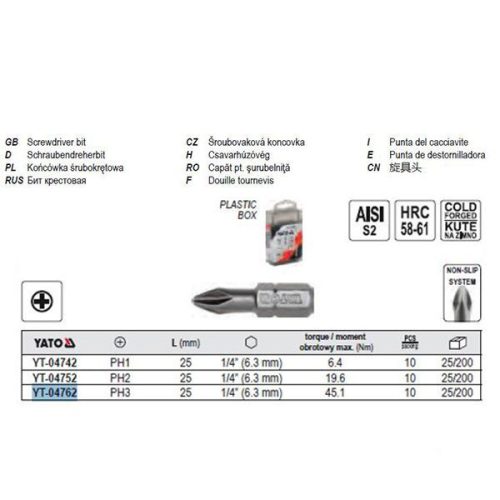 YATO YT-04762 Bithegy PH3 1/4 Col 25 mm (10 db/cs)