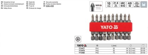 YATO YT-0480 Bithegy PH2 1/4 Col 75 mm (10 db/cs)