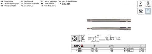 YATO YT-0492 Torx bithegy T20 + T30 1/4 Col 100 mm 2db