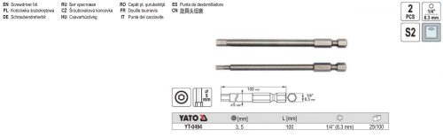 YATO YT-0494 Bithegy imbusz 3,0 + 5,0 mm 1/4 Col (2 db/cs)