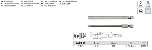 YATO YT-0495 Bithegy imbusz 4,0 + 6,0 mm 1/4 Col (2 db/cs)