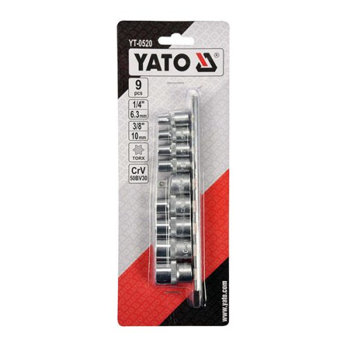 YATO YT-0520 Dugókulcs készlet 9 részes külső Torx 1/4 Col, 3/8 Col CrV