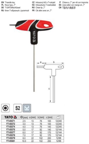 YATO YT-05571 T-kulcs imbusz 2,5 mm CrV