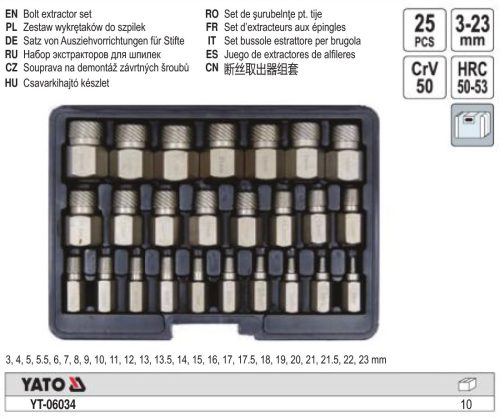 YATO YT-06034 Roncsoltcsavar kiszedő készlet 25 részes (belső torx, imbusz és spline csavarokhoz)