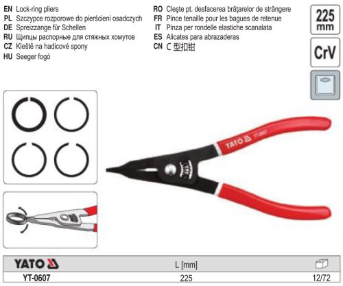 YATO YT-0607 Seeger fogó 225 mm csőrös külső