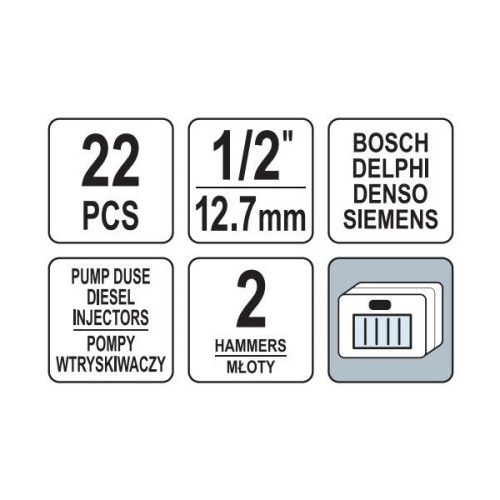 YATO YT-06175 Diesel befecskendező kiszedő készlet 22 részes 1/2 Col