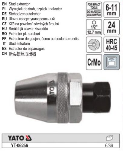 YATO YT-06256 Tőcsavar kiszedő 1/2 Col 6-11 mm