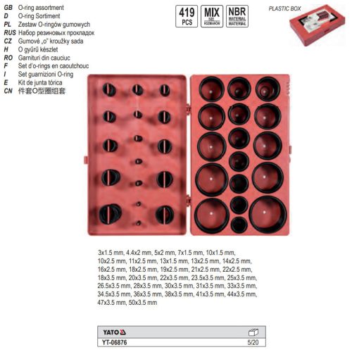 YATO YT-06876 O-gyűrű készlet 419 db