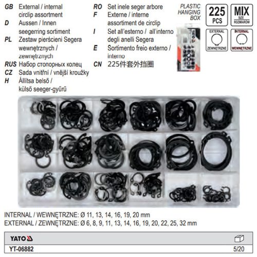 YATO YT-06882 Seeger gyűrű készlet külső-belső 225 db