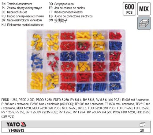 YATO YT-068913 Kábelsaru készlet 600 részes
