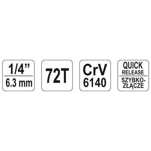 YATO YT-0730 Racsnis hajtószár 1/4 Col 155 mm 72T CrV