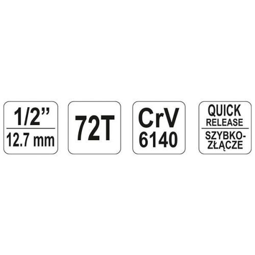 YATO YT-0732 Racsnis hajtószár 1/2 Col 255 mm 72T hajlított szár, lágy fogantyús CrV