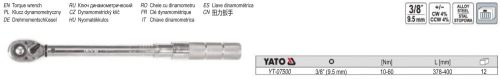 YATO YT-07500 Nyomatékkulcs 3/8 Col 10-60 Nm / 378-400 mm