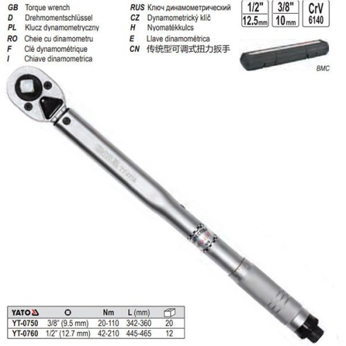 YATO YT-0760 Nyomatékkulcs 1/2 Col 42-210 Nm / 445-465 mm CrV