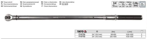 YATO YT-07753 Nyomatékkulcs 3/4 Col 200-1000 Nm / 1030-1050 mm CrMo
