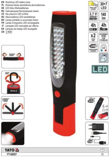 YATO YT-08507 Akkus LED lámpa 30+7 LED