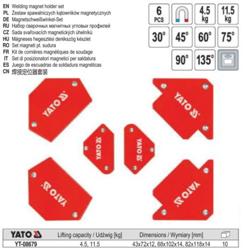 YATO YT-08679 Hegesztési munkadarabtartó mágnes készlet 6 részes
