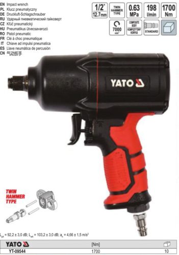 YATO YT-09544 Pneumatikus ütvecsavarozó 1/2 Col 1700 Nm