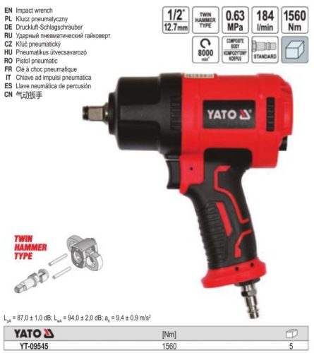 YATO YT-09545 Pneumatikus ütvecsavarozó 1/2 Col 1560 Nm