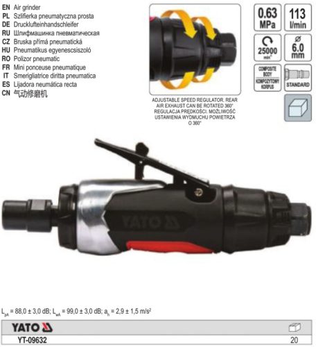 YATO YT-09632 Pneumatikus egyenes csiszoló 1/4 Col