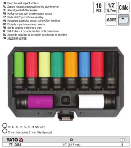 YATO YT-10564 Alufelni dugókulcs készlet 10 részes 1/2 Col CrMo