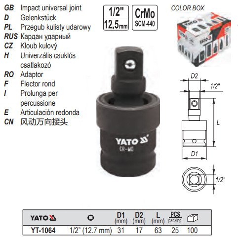 YATO YT-1064 Csuklós csatlakozó gépi 1/2 Col