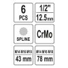 YATO YT-10652 Gépi bit dugókulcs készlet 6 részes Spline 1/2 Col M14-M18 CrMo