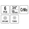 YATO YT-10653 Gépi bit dugókulcs készlet 6 részes Torx és Spline 3/4 Col CrMo