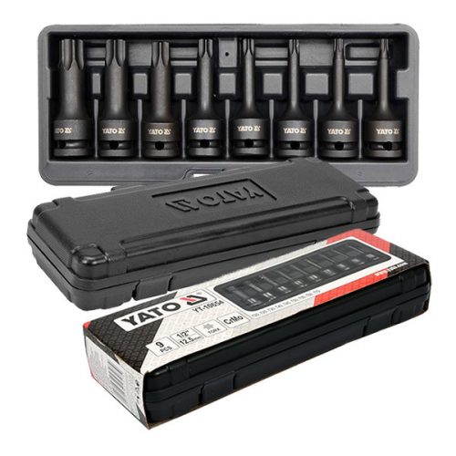YATO YT-10654 Gépi hosszú bit dugókulcs készlet 9 részes Torx 1/2 Col T20-T70 CrMo