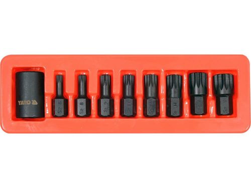 YATO YT-10663 Gépi spline bit készlet 9 részes 1/2 Col M6-M18 mm dugókulcs adapterrel