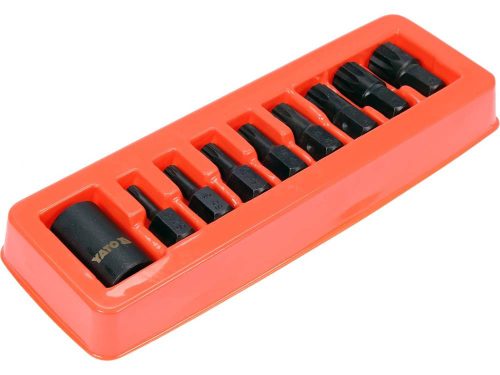 YATO YT-10663 Gépi spline bit készlet 9 részes 1/2 Col M6-M18 mm dugókulcs adapterrel