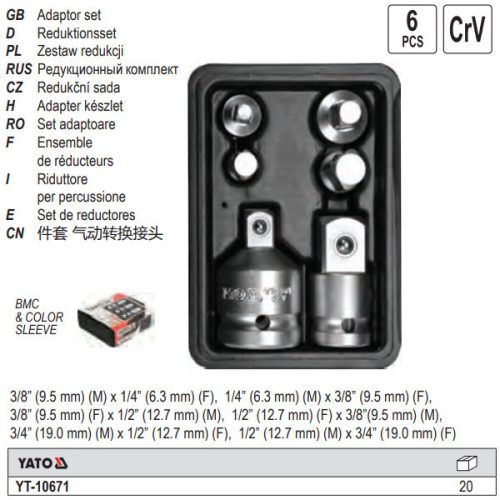 YATO YT-10671 Dugókulcs adapter készlet 6 részes CrV