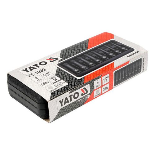 YATO YT-1069 Gépi hosszú bit dugókulcs készlet 8 részes Spline 1/2 Col M5-M18 CrMo