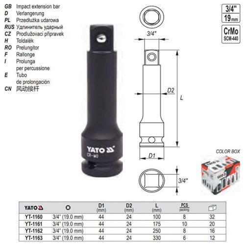 YATO YT-1160 Gépi dugókulcs toldószár 3/4 Col 100 mm CrMo