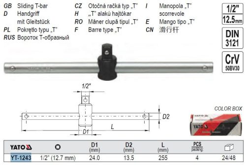 YATO YT-1243 T-alakú hajtókar 1/2 Col