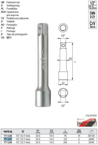YATO YT-1247 Dugókulcs toldószár 1/2 Col 127 mm CrV