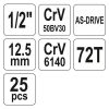 YATO YT-12671 Dugókulcs készlet 25 részes 1/2 Col 10-32 mm CrV