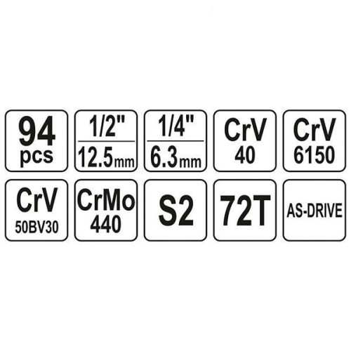 YATO YT-12681 Dugókulcs készlet 94 részes 1/4", 1/2" CrV