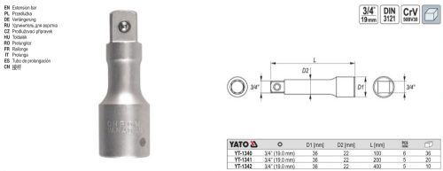 YATO YT-1342 Dugókulcs toldószár 3/4 Col 400 mm CrV
